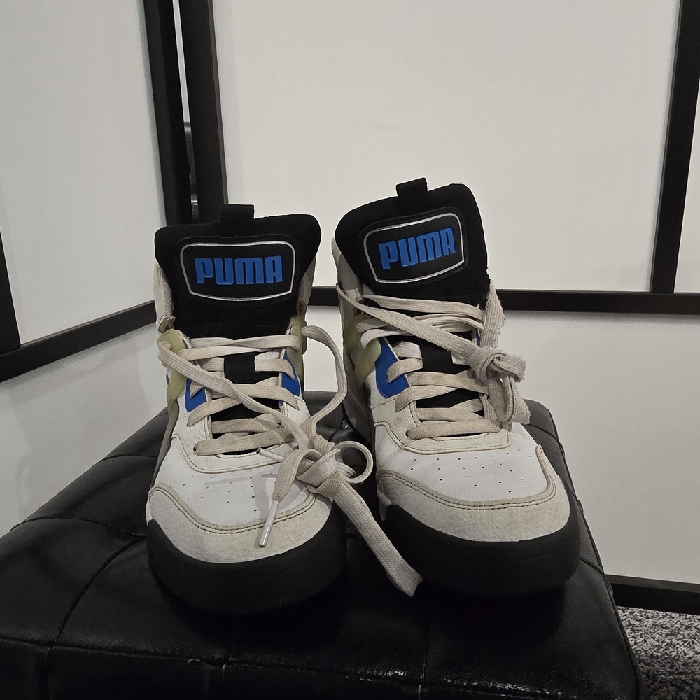 PUMA Kids High-Top Sneakers - White and Black